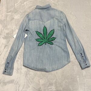 RARE Mother x Jacquie Aiche Denim Shirt with Pot Leaf Women’s Small